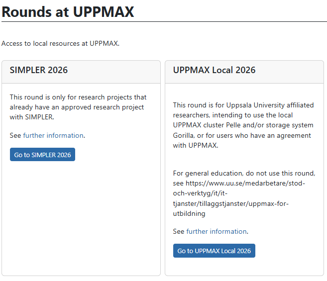 In the 'Local and Special Rounds' menu, click on 'Rounds at UPPMAX'