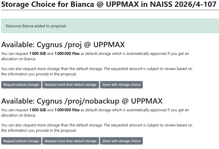 In the 'Storage choice' page, click 'Request more...'