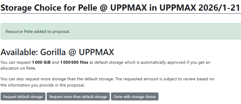 In the 'Add resource Pelle' menu, set the number of GiB and number of files and click 'Add resource'