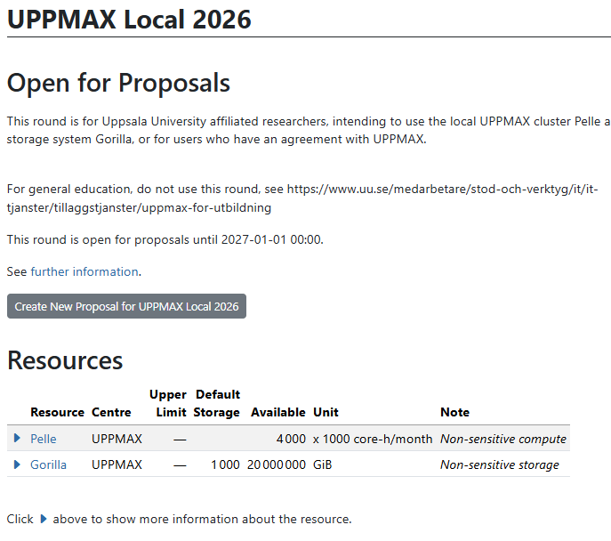 In the 'Rounds at UPPMAX' menu, click on 'Go to UPPMAX Local 2026'