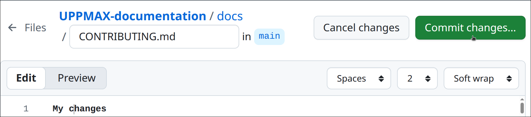 Click on the green 'Commit changes' button