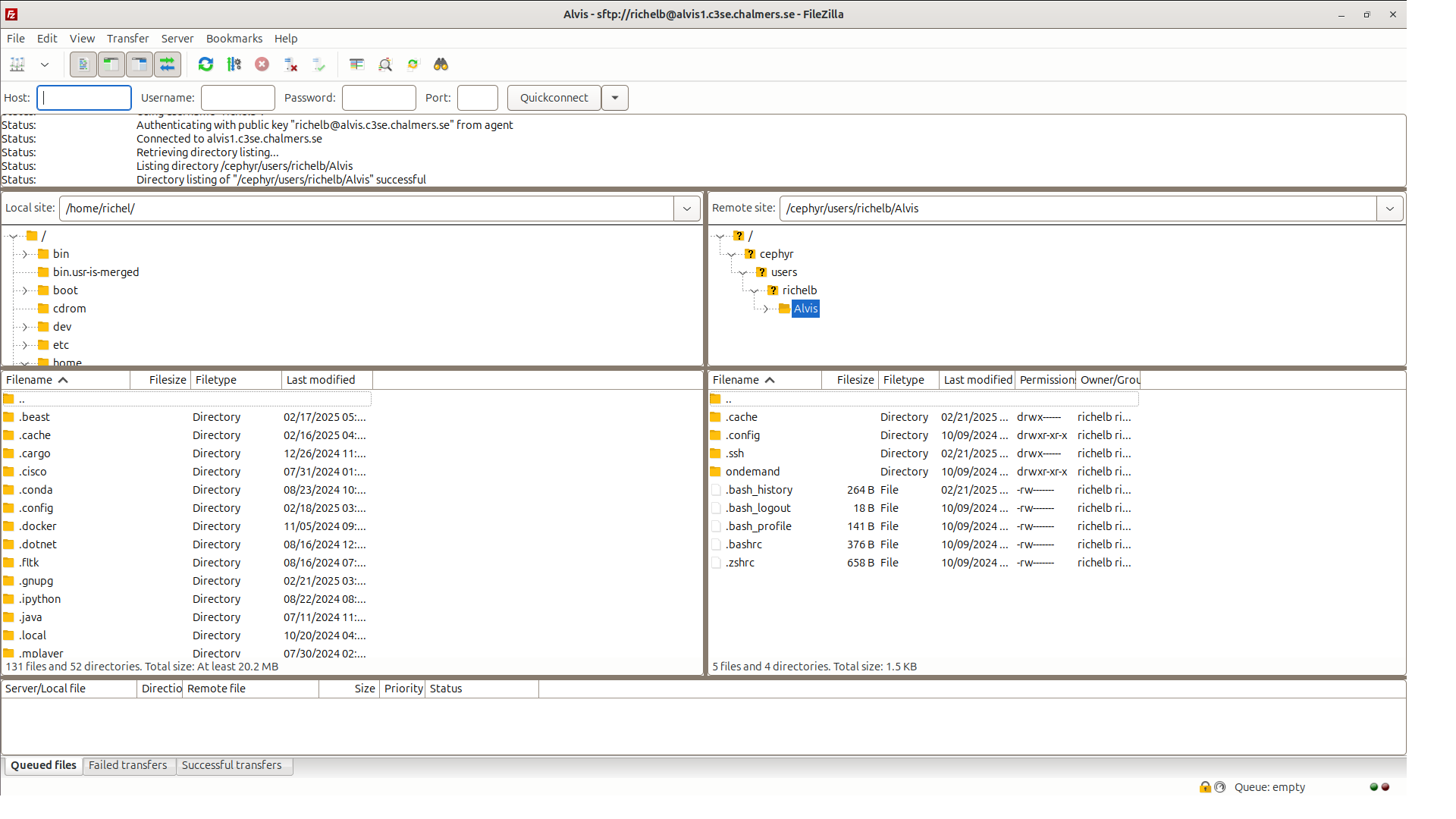 FileZilla connected to Alvis
