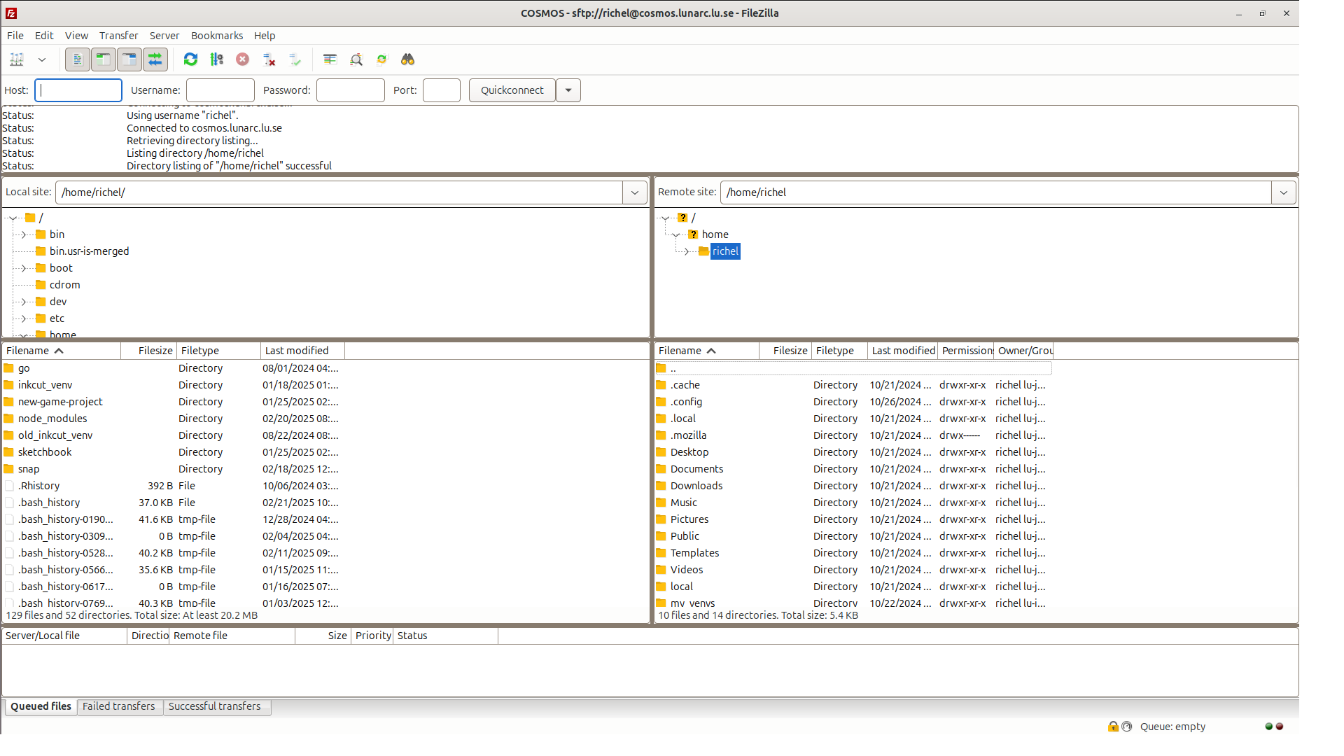 FileZilla connected to COSMOS