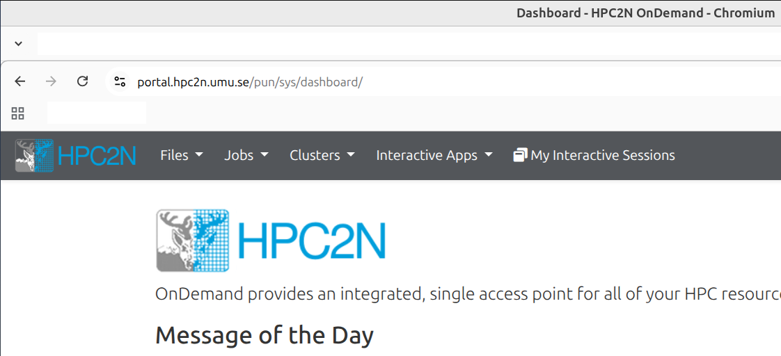The HPC2N OpenOnDemand portal