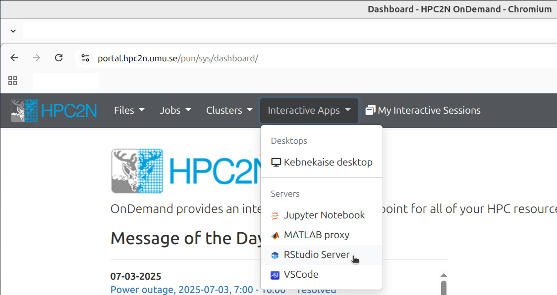 Click 'Interactive Apps | RStudio Server'