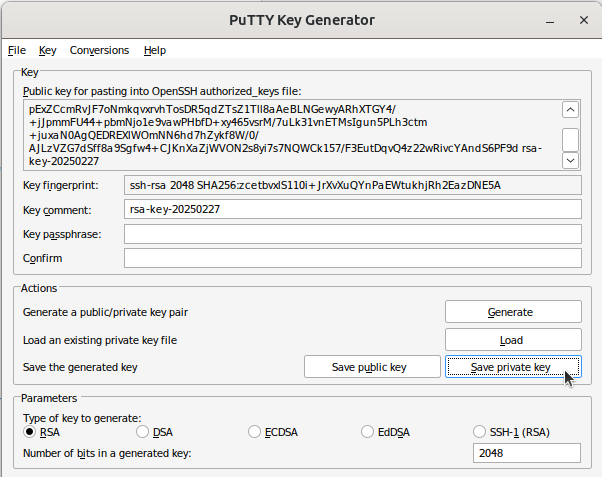 Click on 'Save private key'
