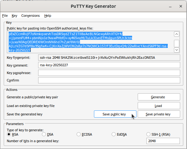 Click on 'Save public key'