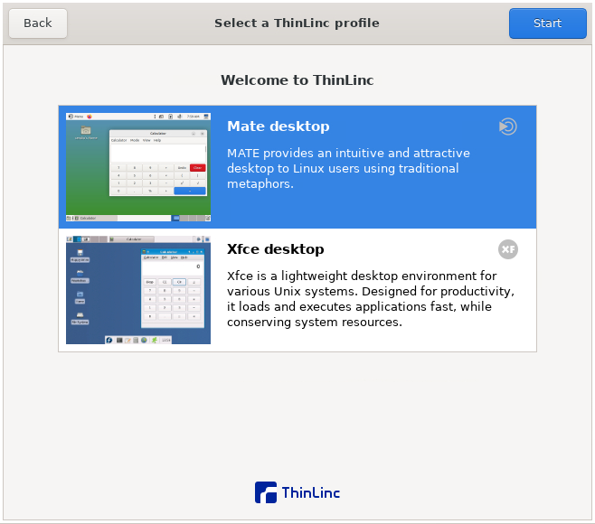 The ThinLinc 'Select profile' dialog
